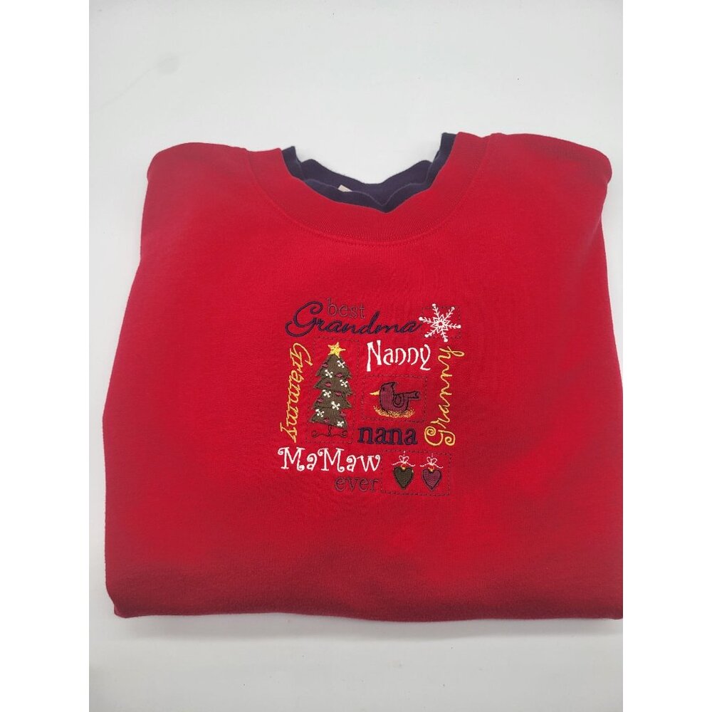 VTG Christmas Sweatshirt Best Grandma Nanny Granny Ever Embroidered Cottage MED - Picture 10 of 10